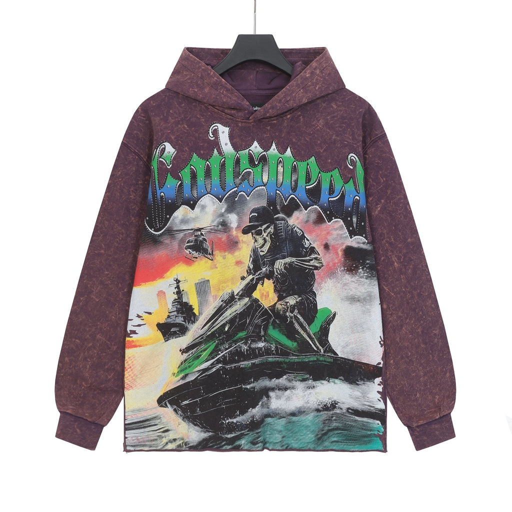 Godspeed Jet Ski Graphic Acid-Wash Hoodie