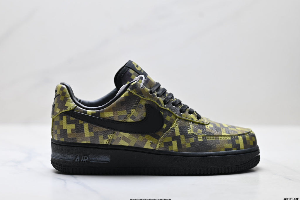 Nike Air Force 1 Low Black Yellow Monogram Unisex Sneakers Style 03