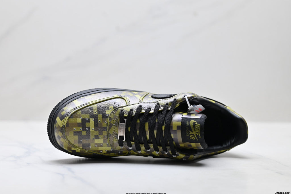 Nike Air Force 1 Low Black Yellow Monogram Unisex Sneakers Style 03