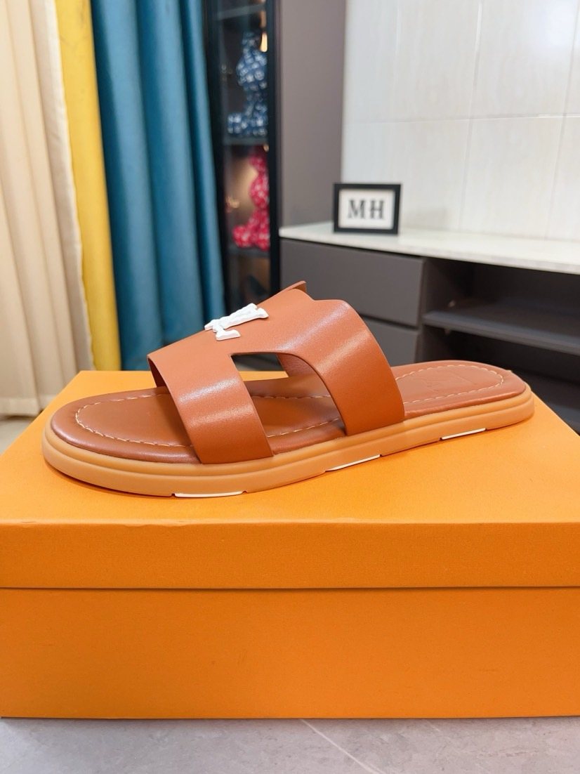 Louis Vuitton Men's Tan-Orange Interwoven Slide Sandals