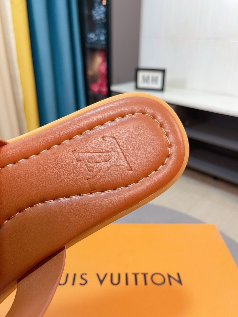 Louis Vuitton Men's Tan-Orange Interwoven Slide Sandals