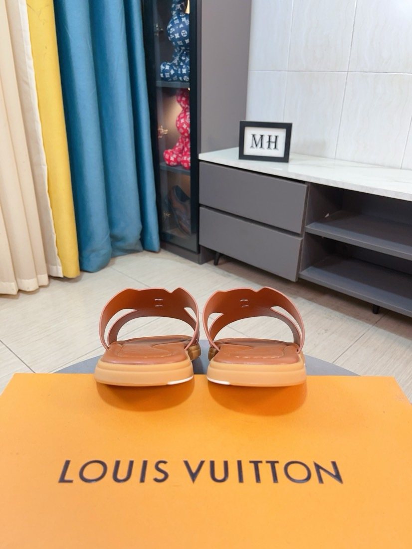 Louis Vuitton Men's Tan-Orange Interwoven Slide Sandals
