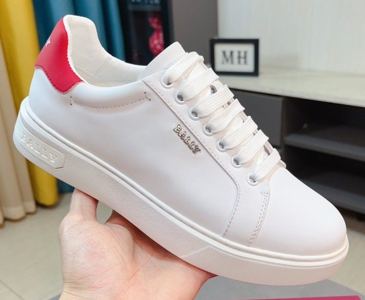 Bally White Red Heel Low-Top Sneakers