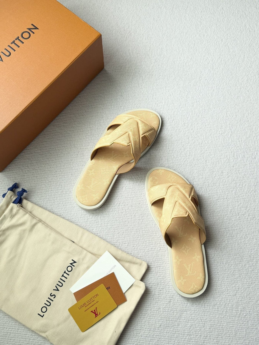 Louis Vuitton Beige Logo Slide Sandals