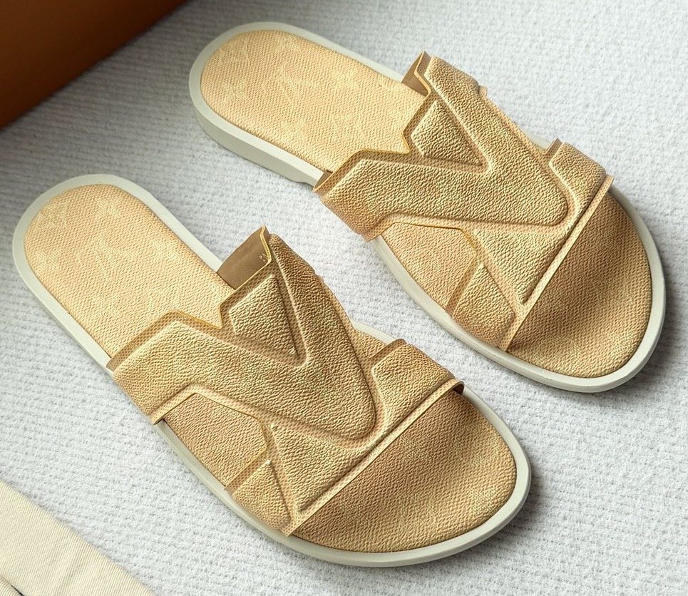 Louis Vuitton Beige Logo Slide Sandals