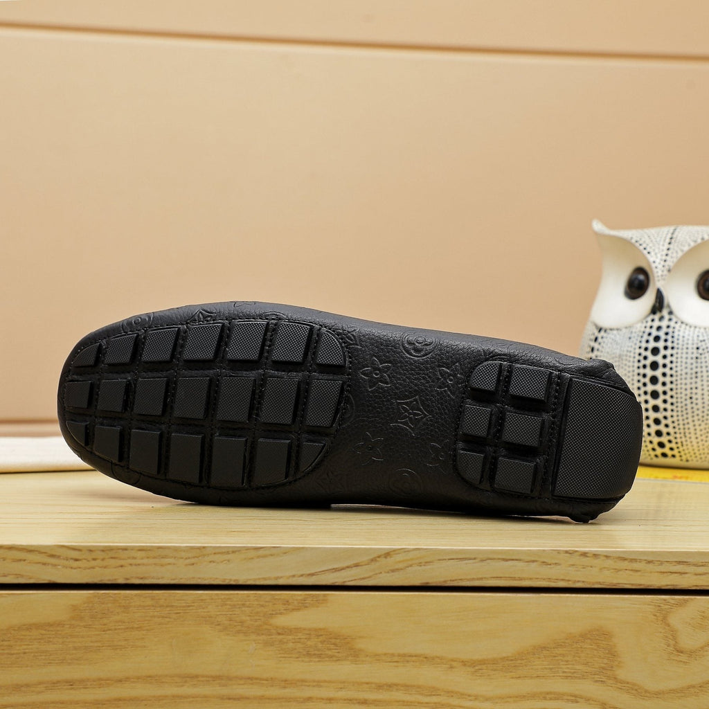 Louis Vuitton Black Embossed Driving Loafers - Raised Front Detail
