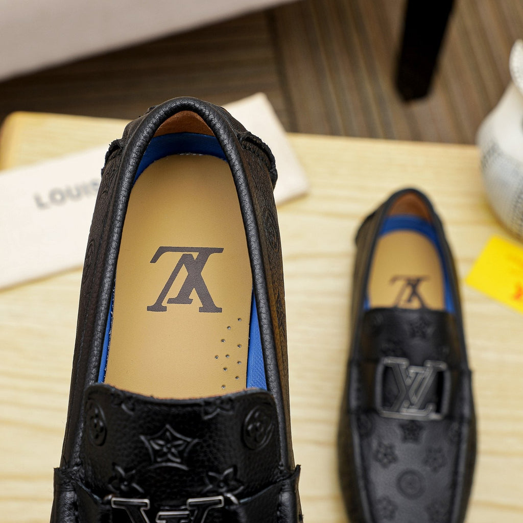 Louis Vuitton Black Embossed Driving Loafers - Raised Front Detail