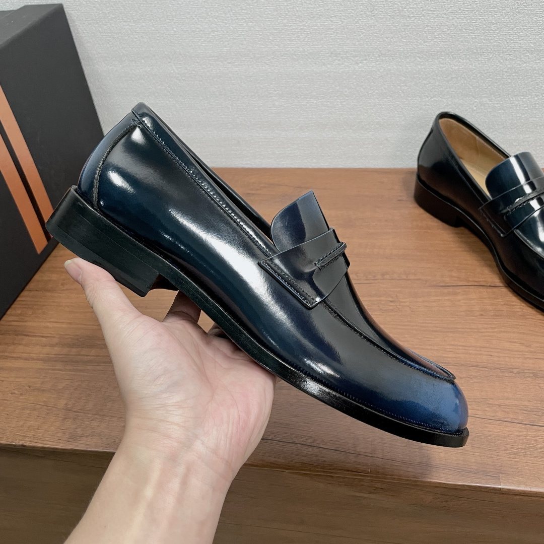 Zegna Men's Dark Navy Leather Loafers