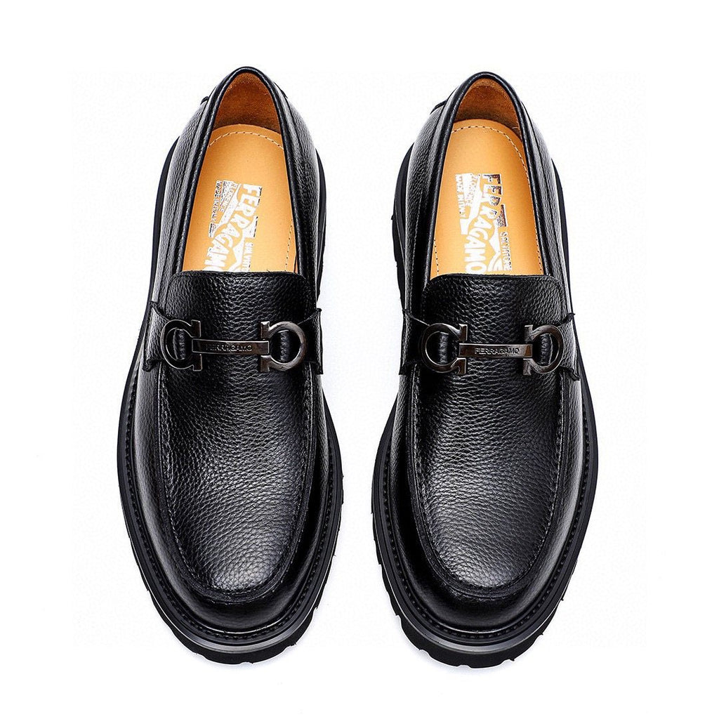 Ferragamo Men's Black Pebbled Bit Loafers