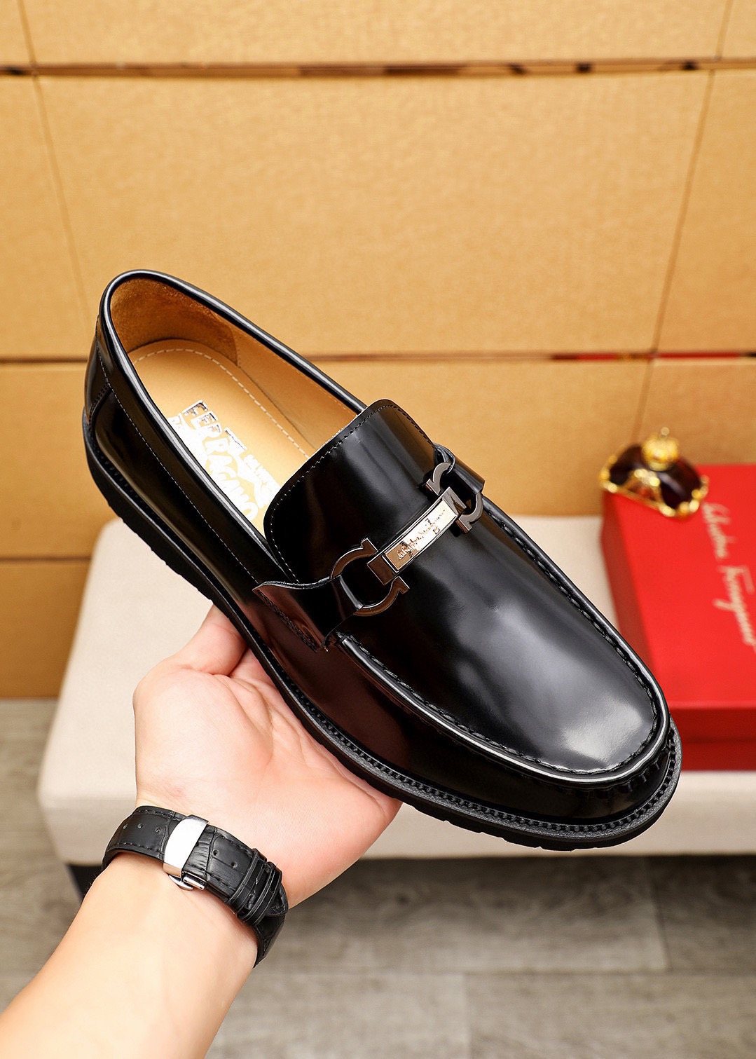 Ferragamo Black Bit Loafers - Apron Toe