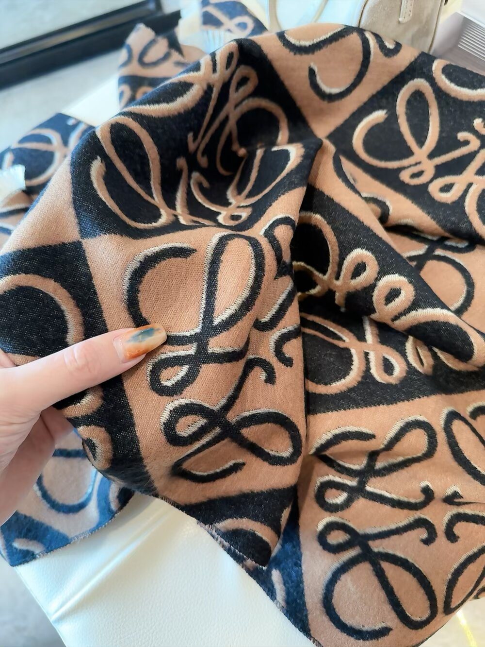 Loewe Taupe Graphic Motif Scarf