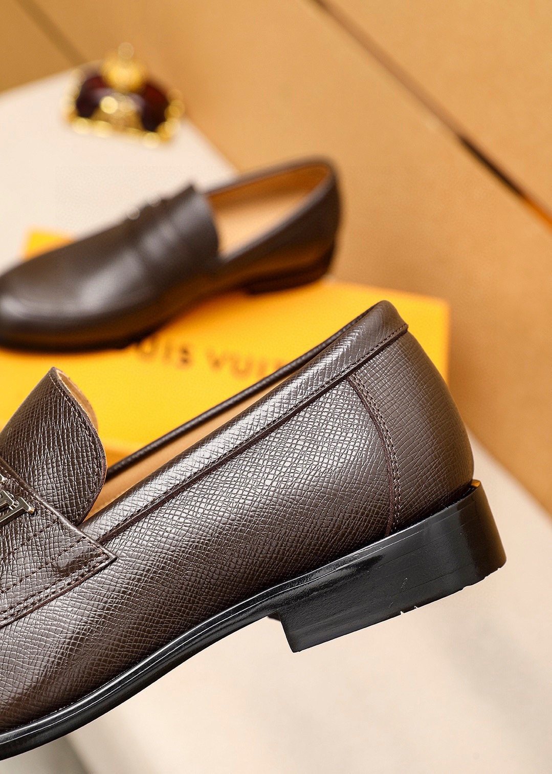 Louis Vuitton Dark Brown Textured Loafers - Leather Lining