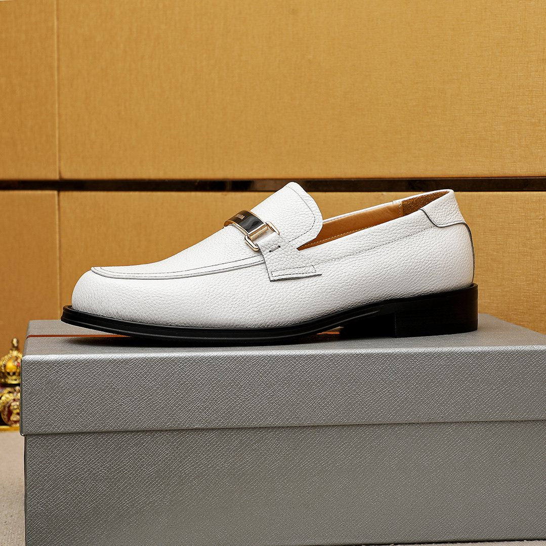 Prada White Leather Loafers
