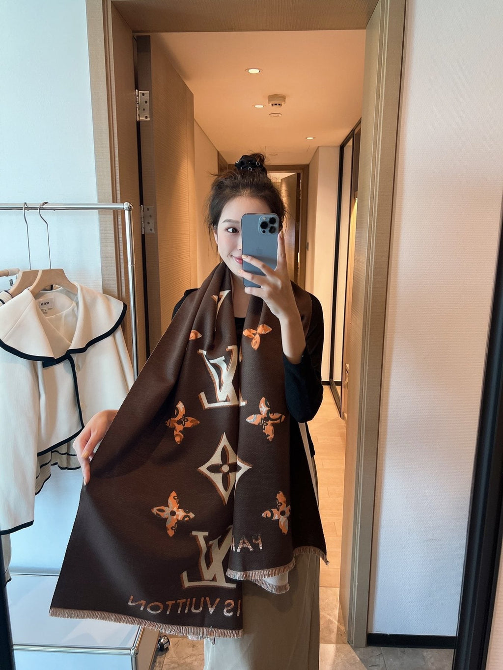 Louis Vuitton Patterned Fringed Shawl