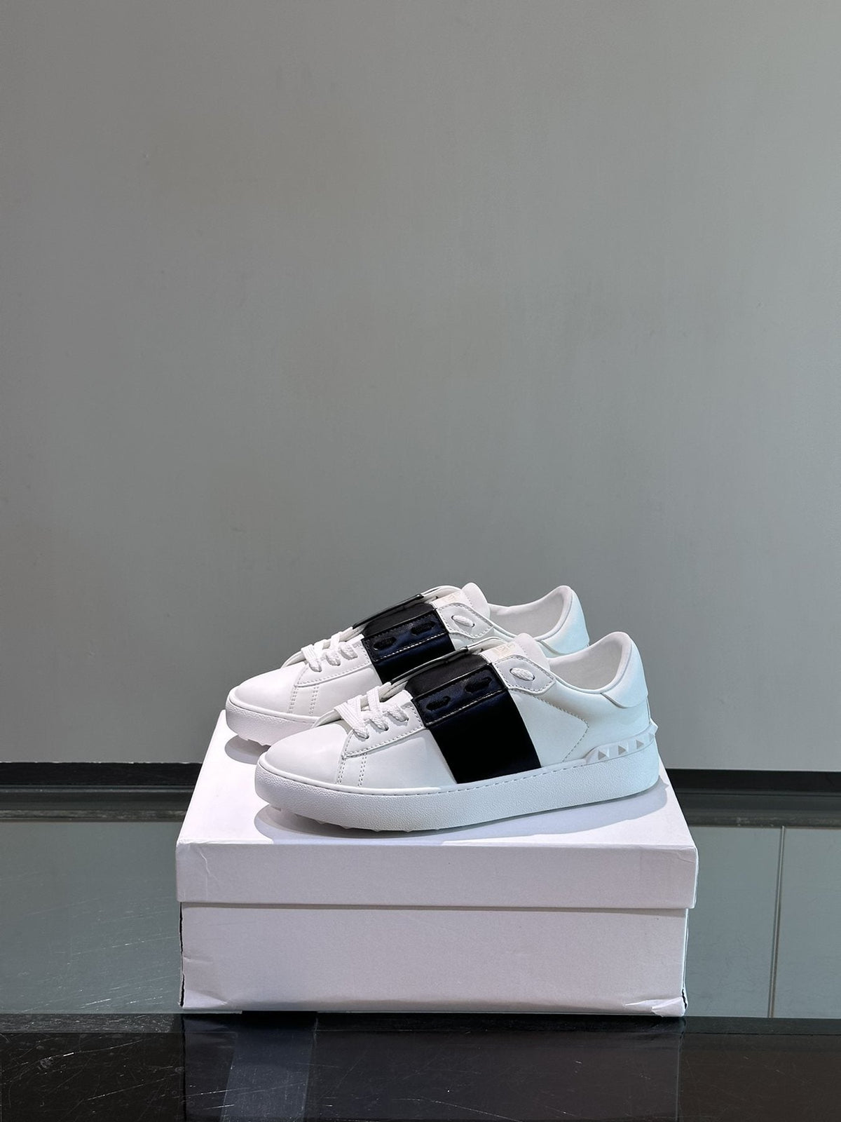 Valentino White Sneakers with Black Strap