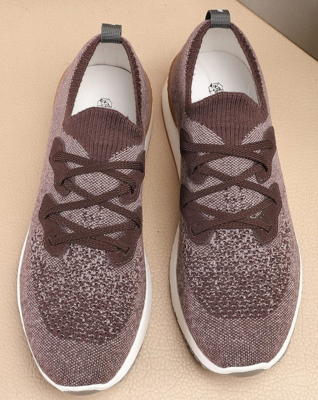 Brunello Cucinelli Taupe Brown Knit Sneakers