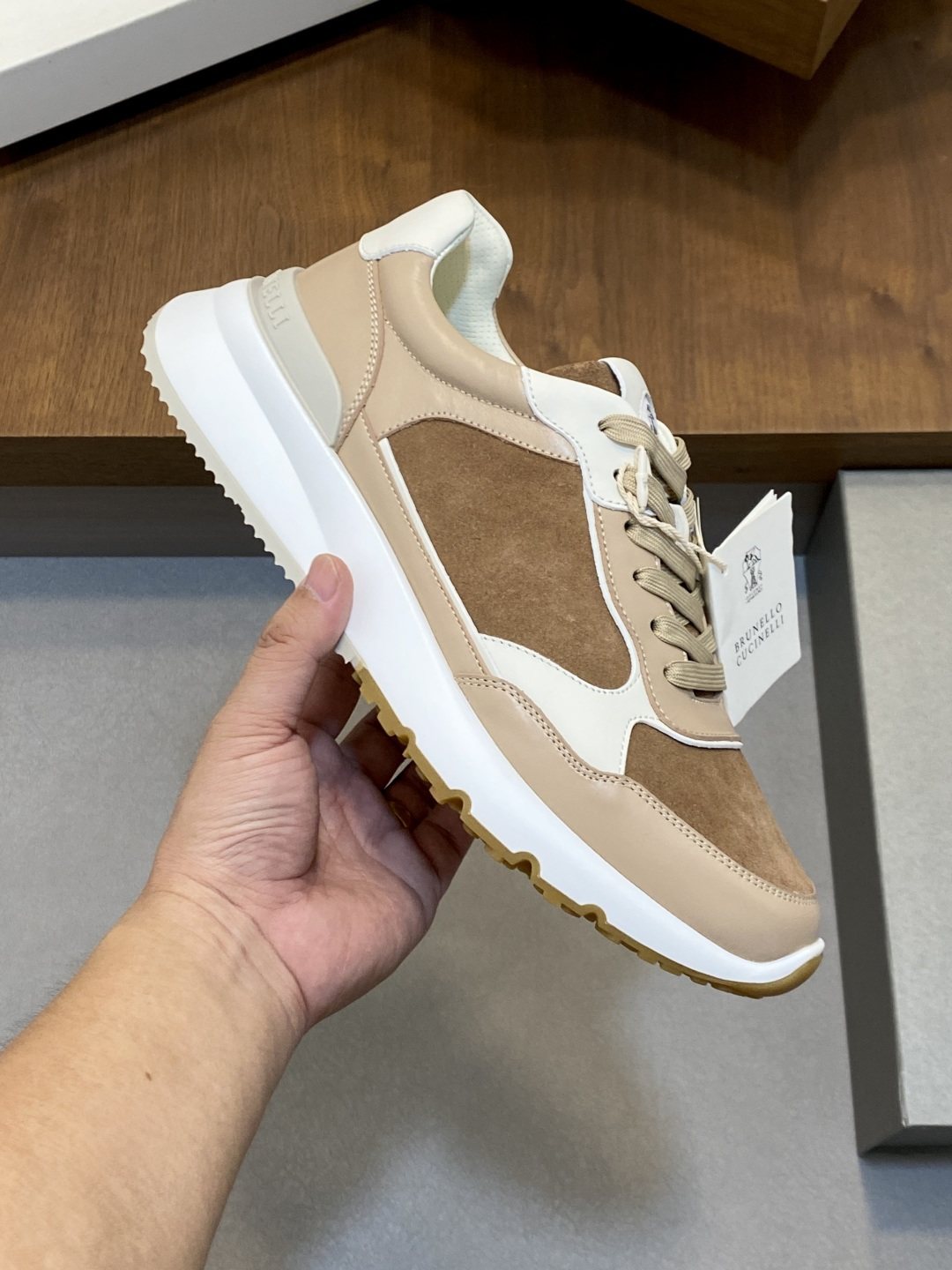 Brunello Cucinelli Tan and Brown Low-Top Sneakers