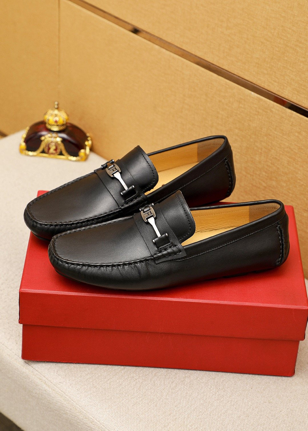 Ferragamo Black Metal-Trim Loafers