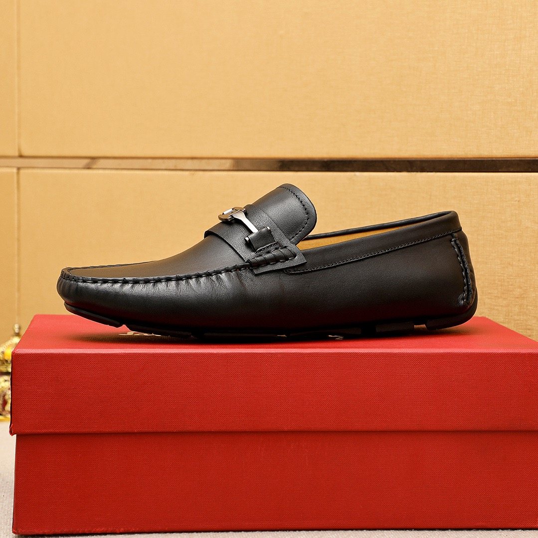 Ferragamo Black Metal-Trim Loafers