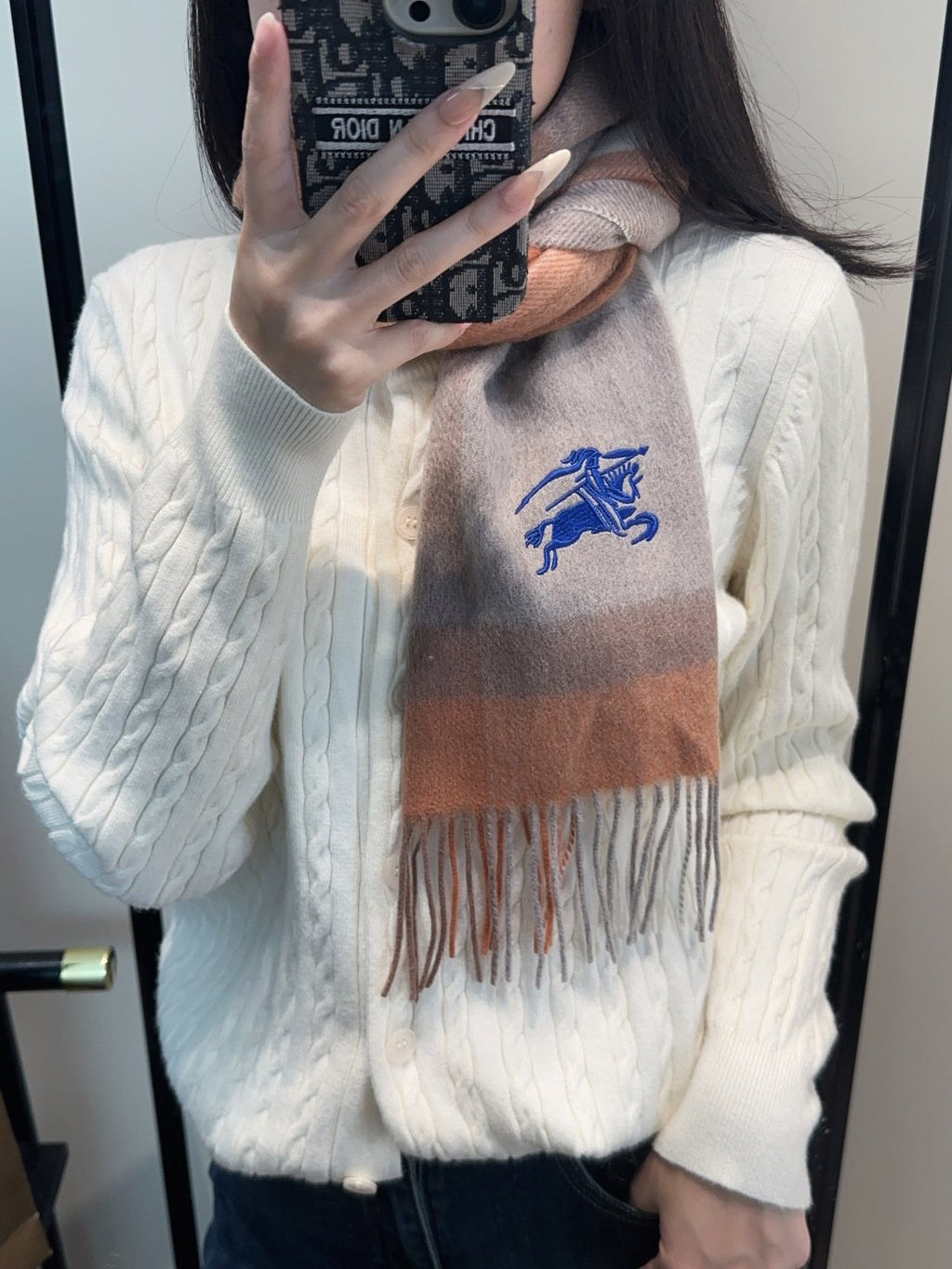 Burberry Pink Plaid Fringe Scarf