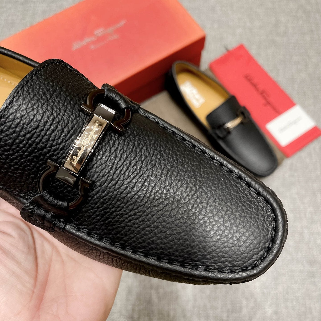 Salvatore Ferragamo Black Textured Driving Loafers