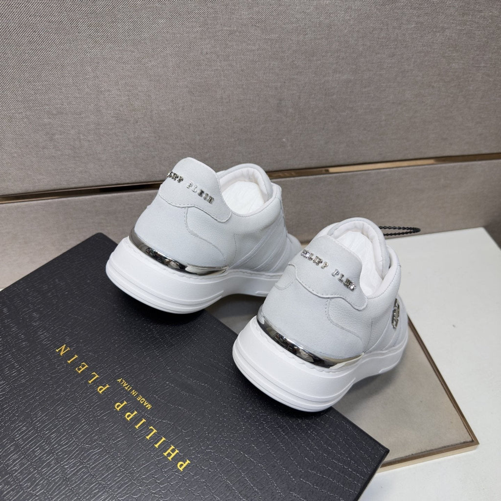 Philipp Plein White Low-Top Sneakers with Silver Accents