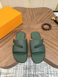 Loro Piana Dark Green Slide Sandals