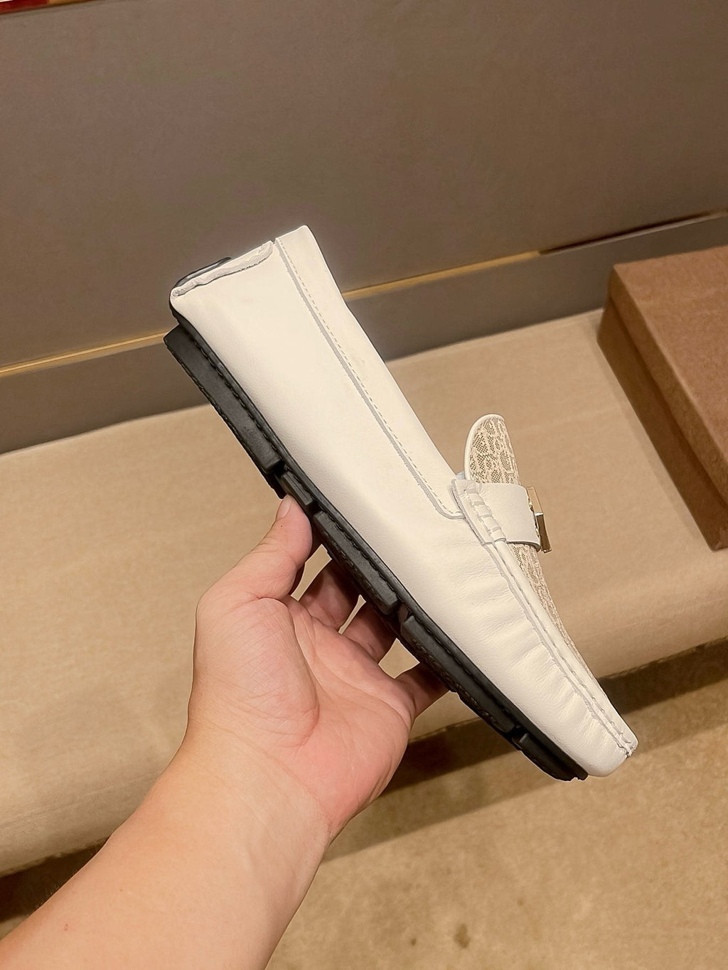 Dior Men's Ivory and Beige Patterned Loafers