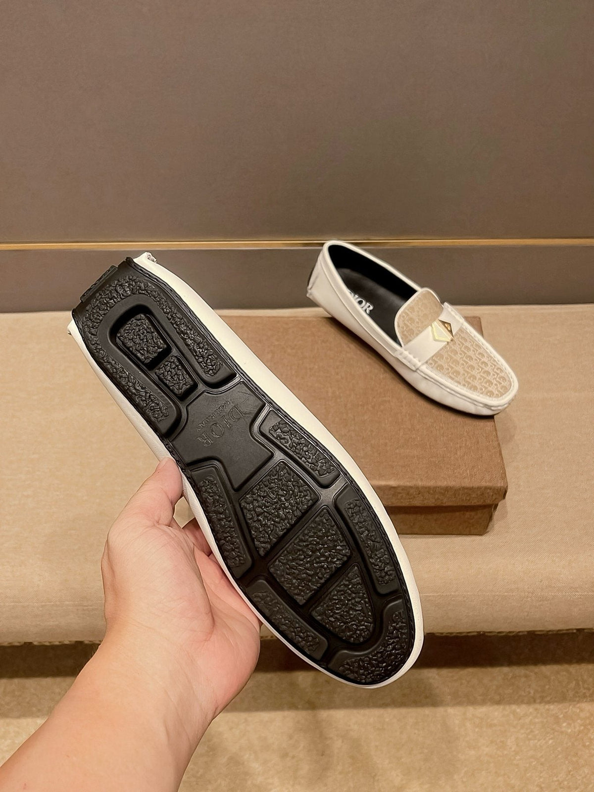 Dior Men's Ivory and Beige Patterned Loafers