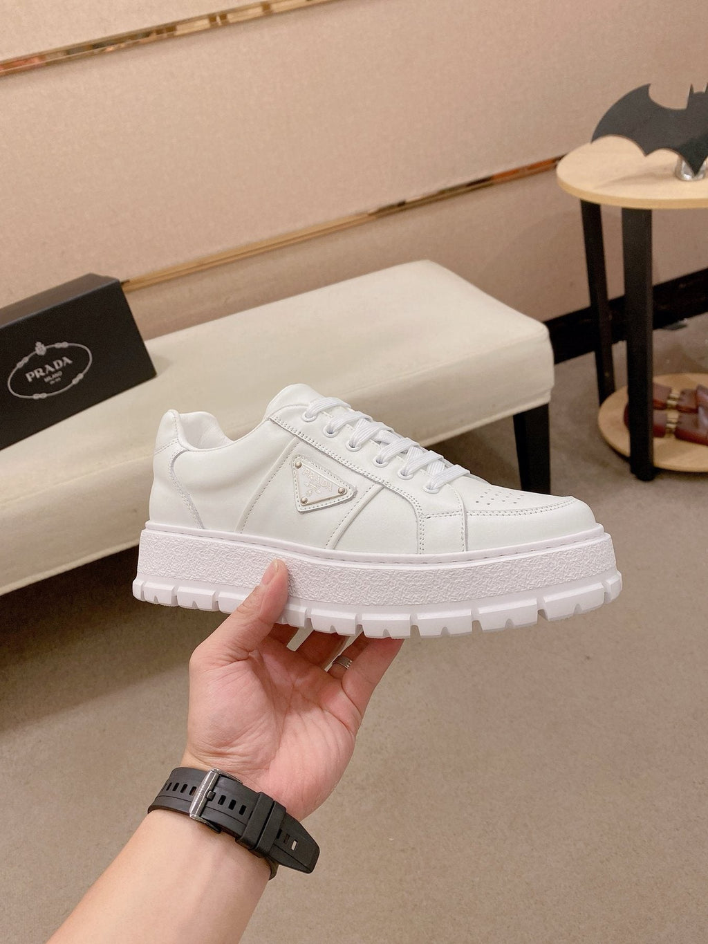 Prada Triangle Plaque Low-Top Sneakers - Lugged Sole