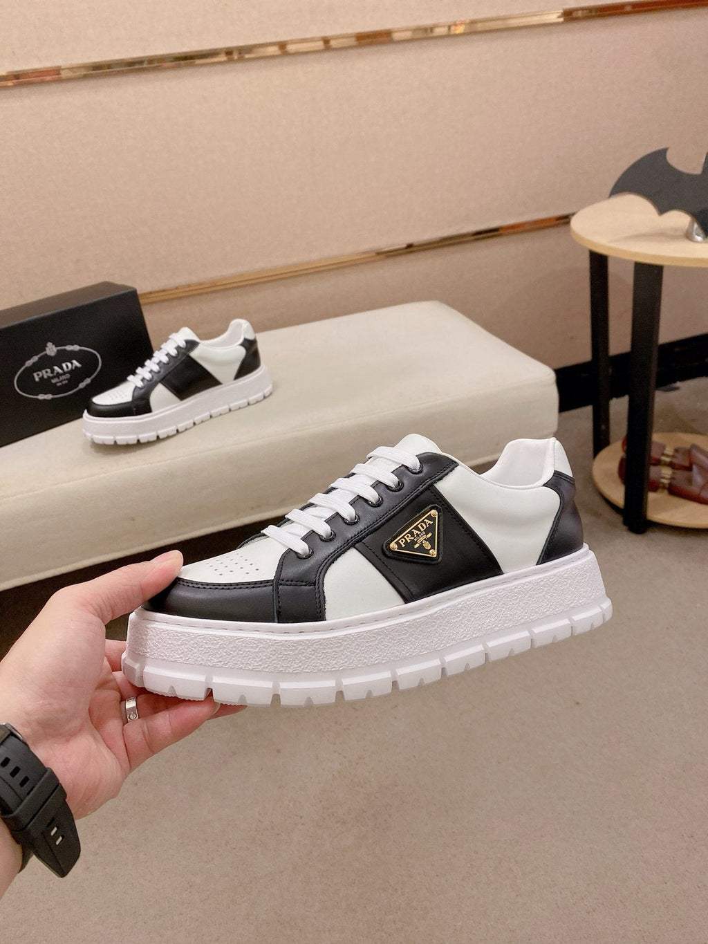 Prada Triangle Plaque Low-Top Sneakers - Lugged Sole