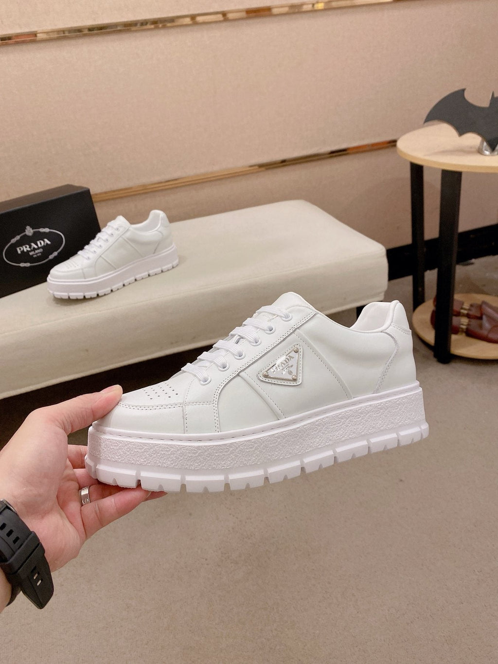 Prada Triangle Plaque Low-Top Sneakers - Lugged Sole
