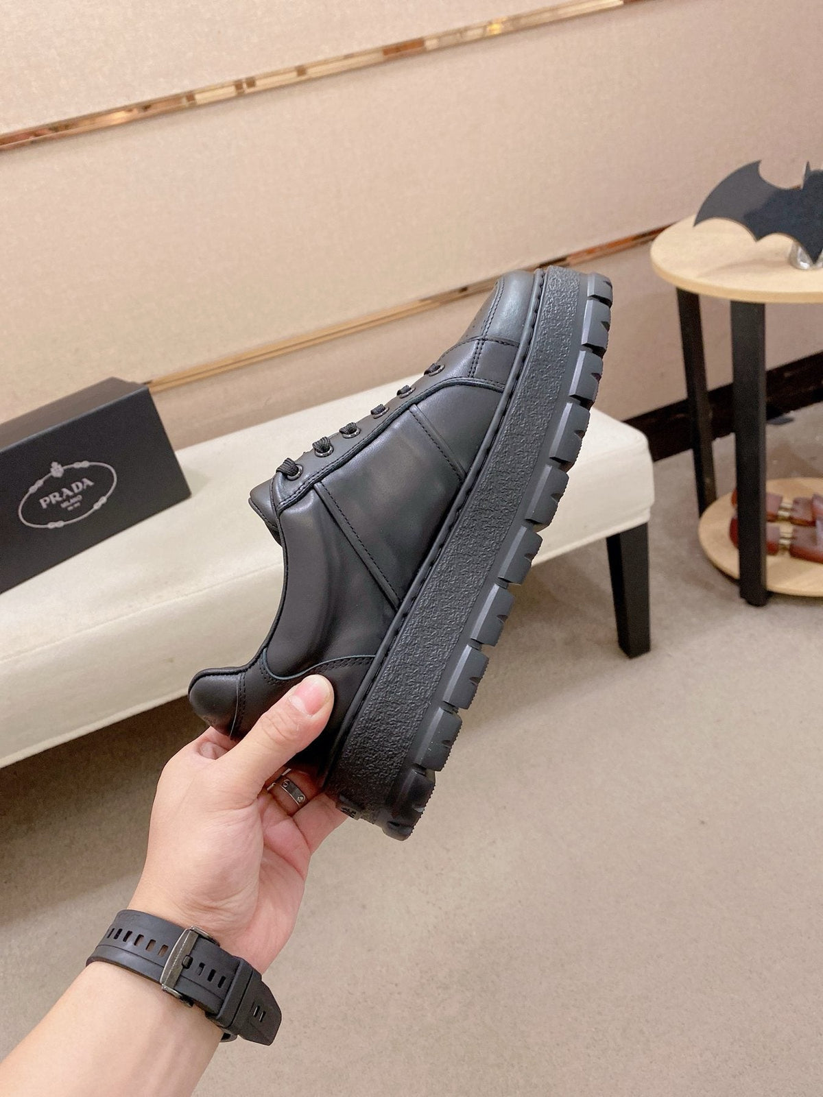 Prada Triangle Plaque Low-Top Sneakers - Lugged Sole