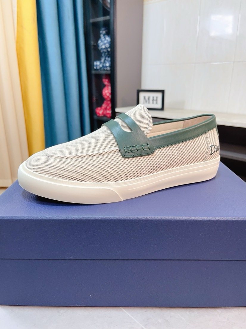 Dior Beige Contrast-Trim Loafers