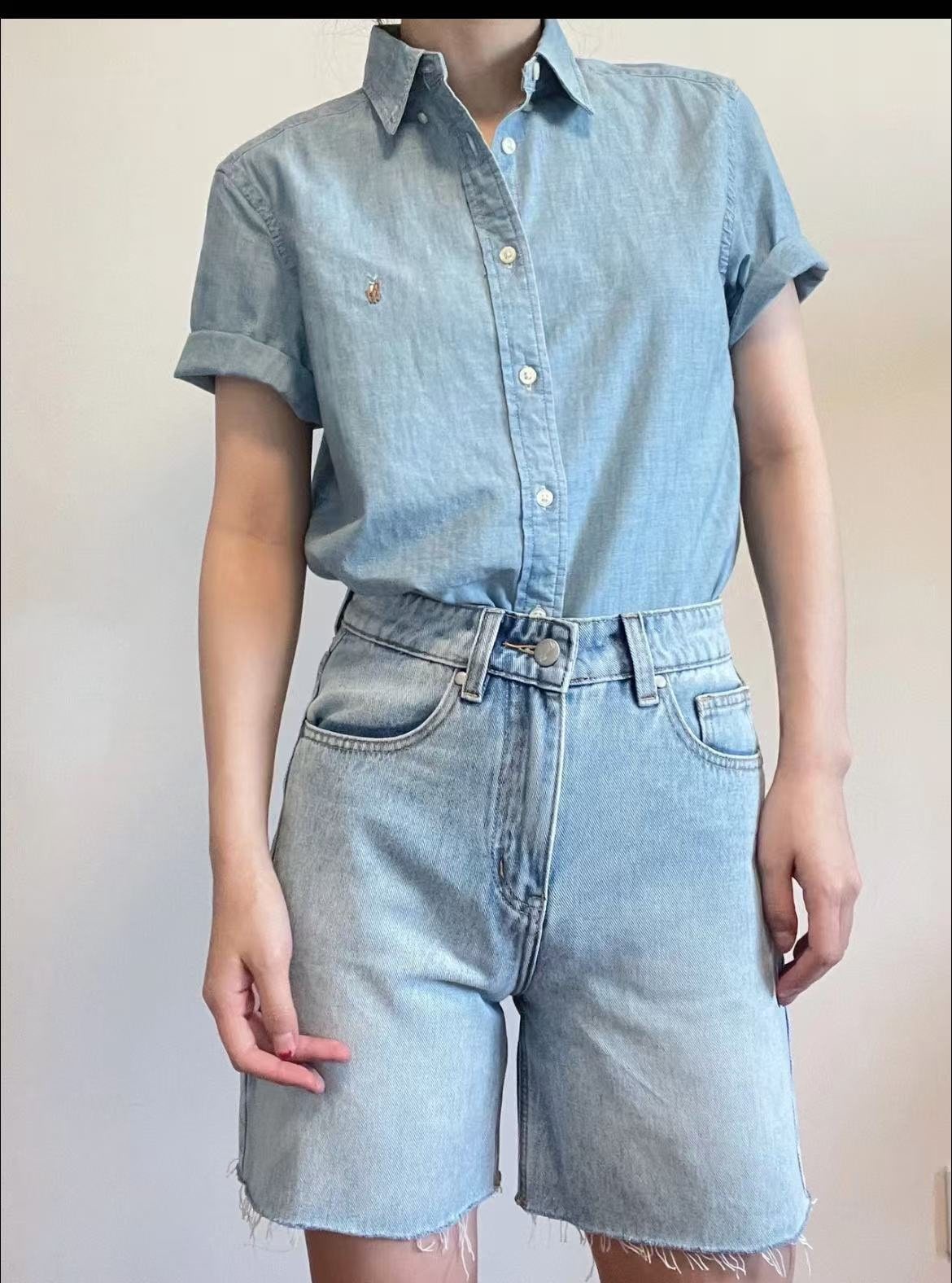 Ralph Lauren Slub Denim Short-Sleeve Button-Up Shirt