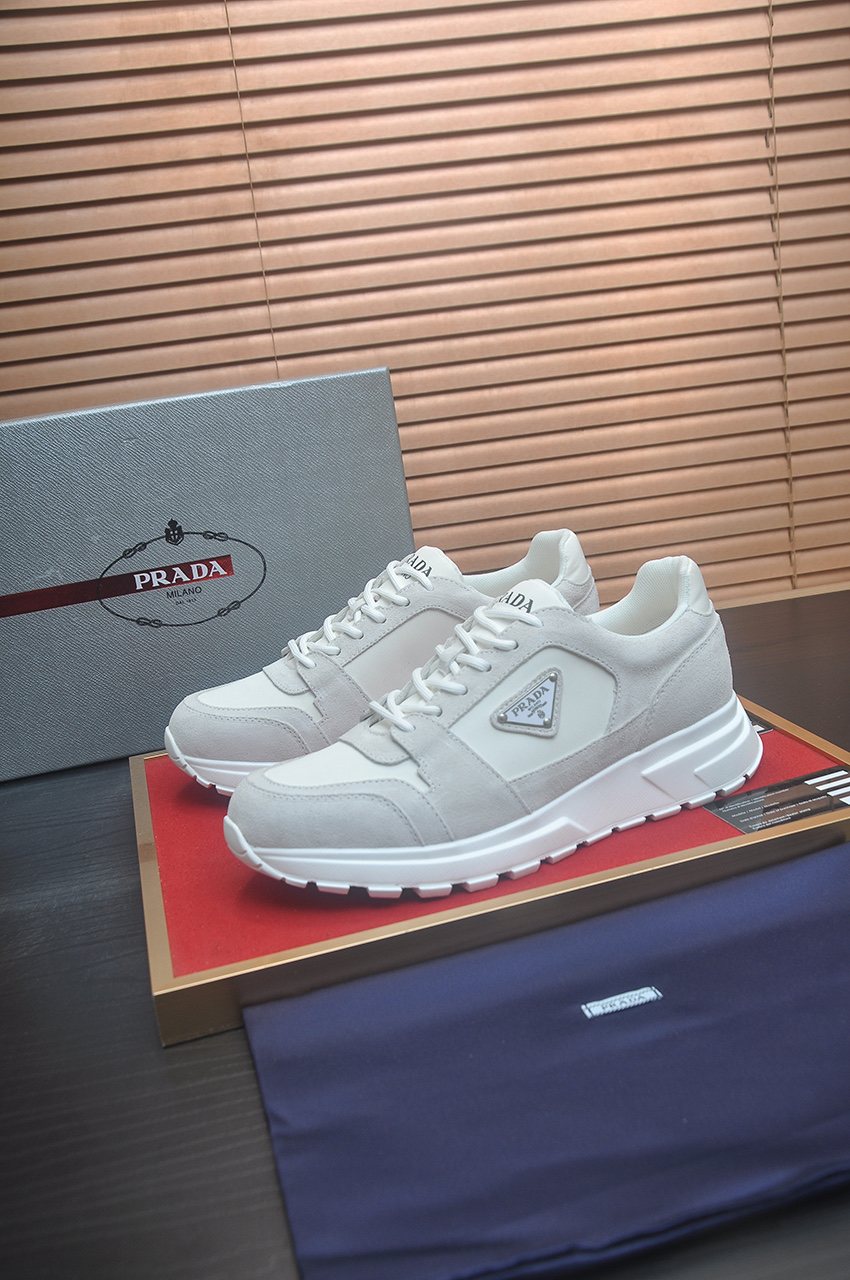 Prada Triangle Plaque Low-Top Sneakers - Lace-Up Closure