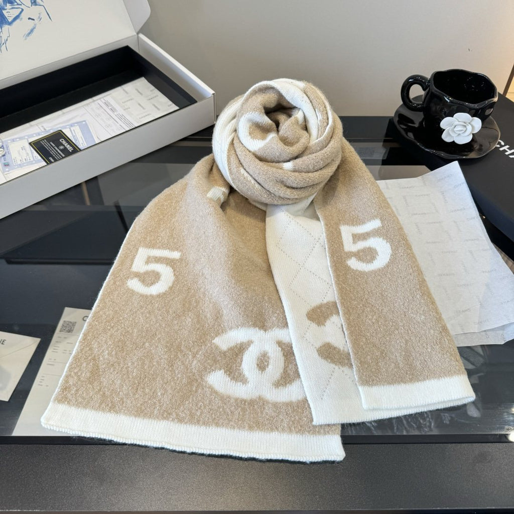 Chanel Beige and Cream Motif Knitted Scarf