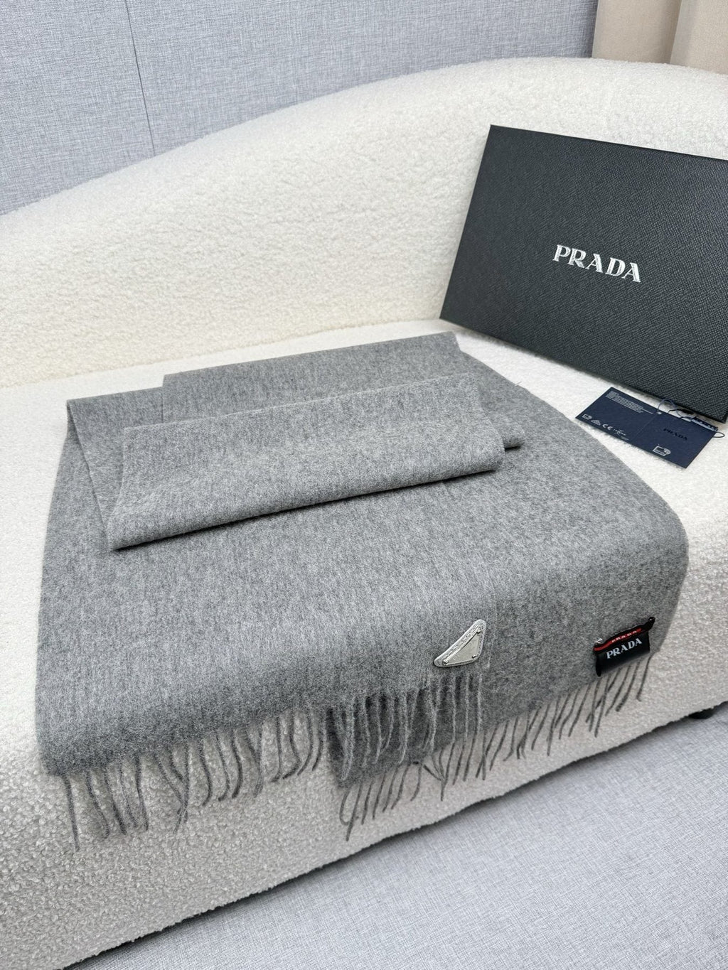 Prada Fringed Triangle Plaque Scarf