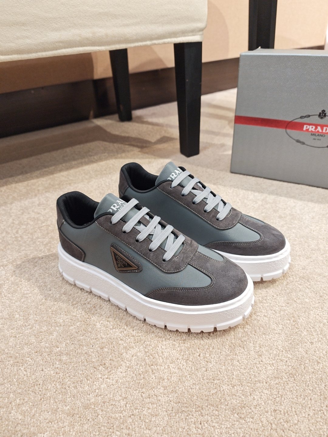 Prada Triangle Plaque Low-Top Sneakers - Lugged Outsole