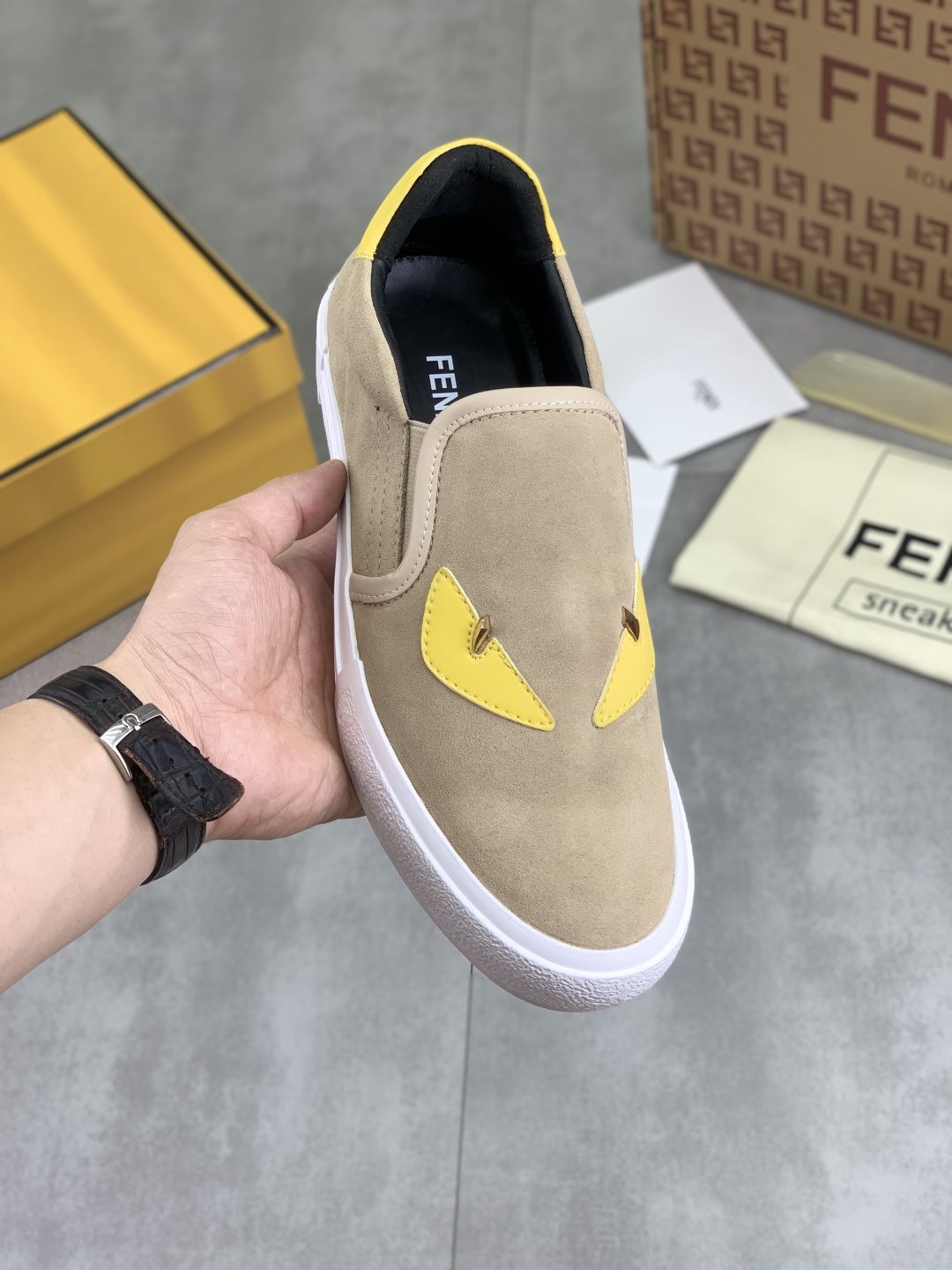 Fendi Eye-Accent Slip-On Sneakers