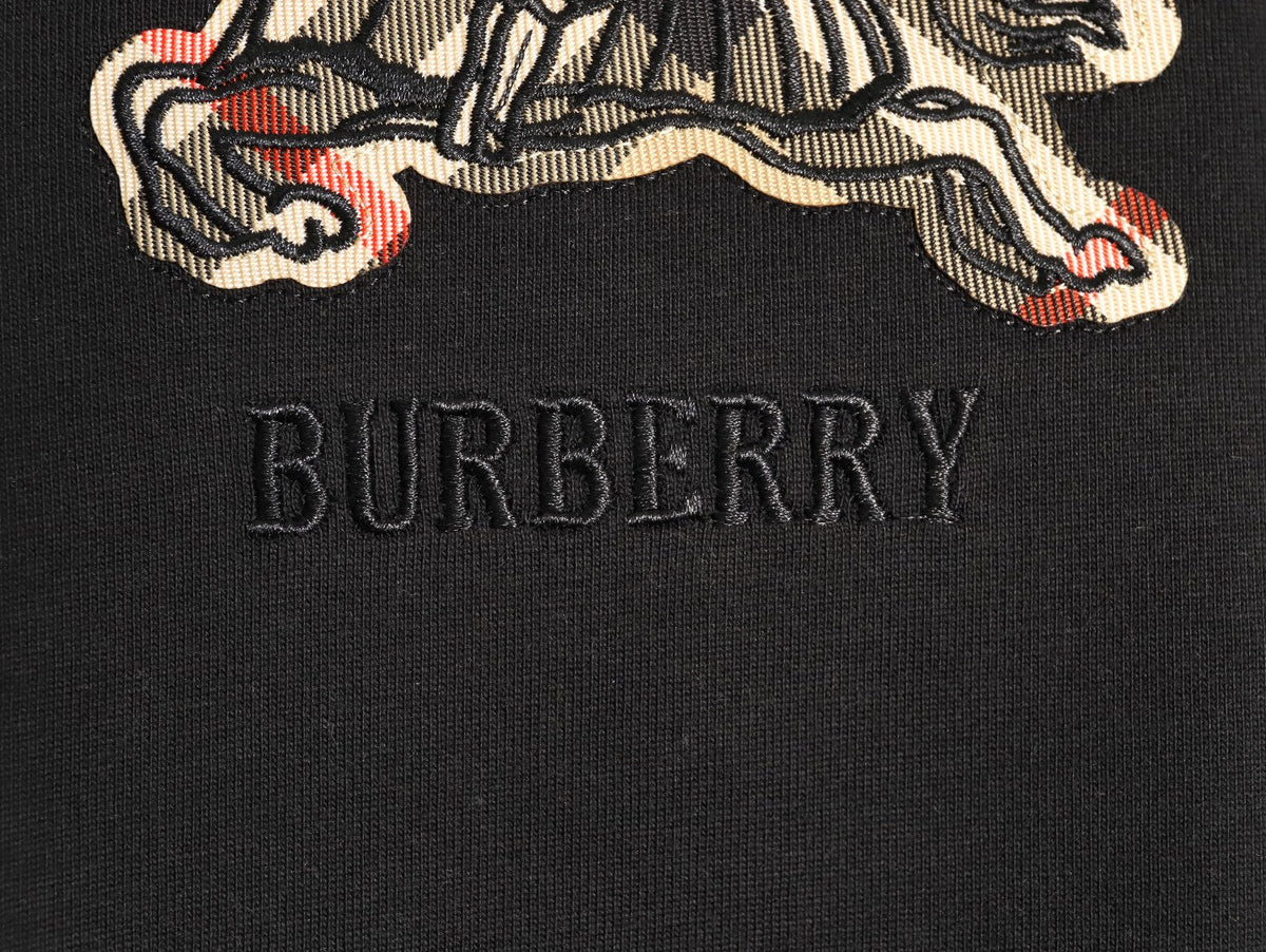 Burberry Check-Pattern Horse Emblem Long-Sleeve Shirt - Black